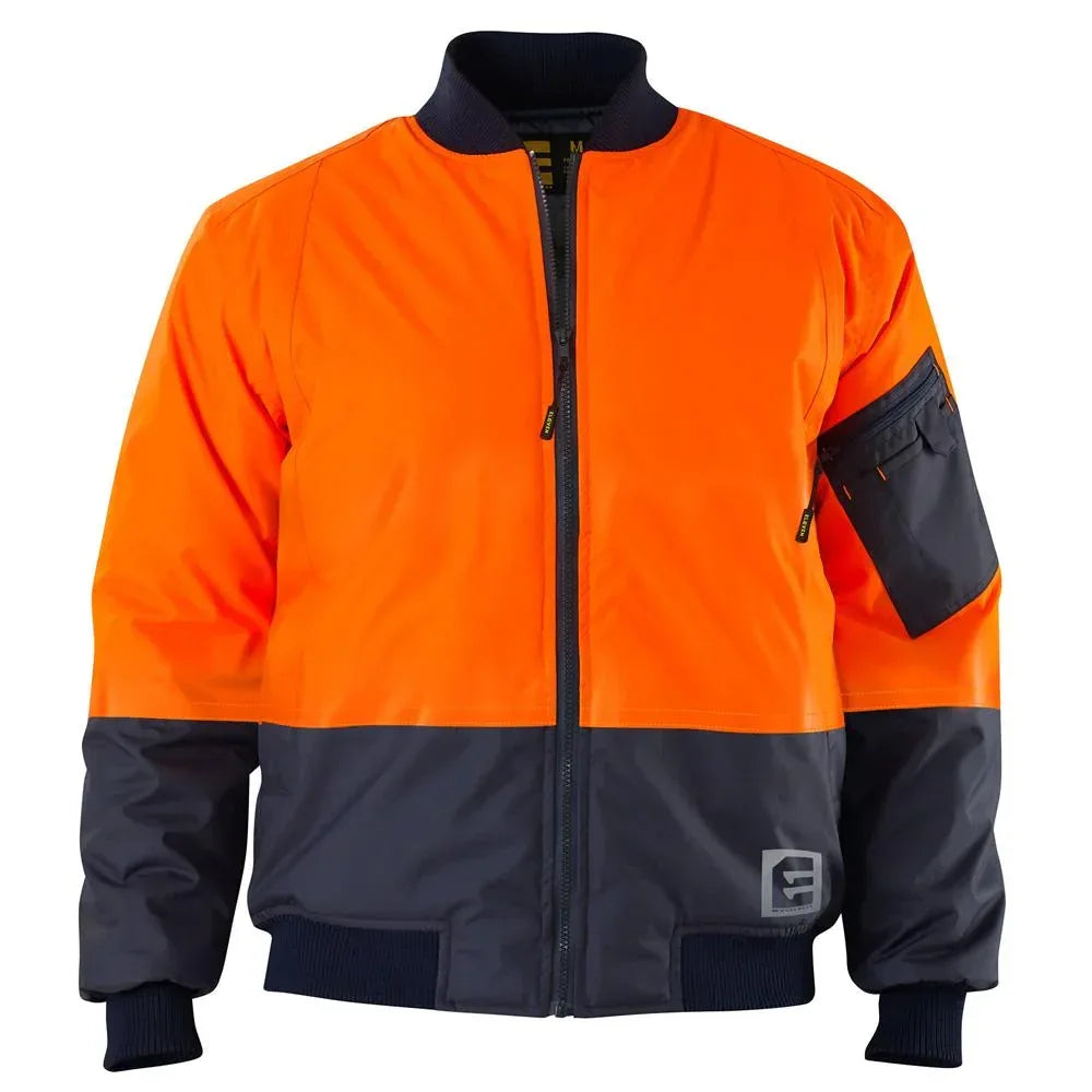 ELEVEN Workwear Hi-Vis Spliced Bomber Jacket - Orange Navy - RSEA Safety Outlet